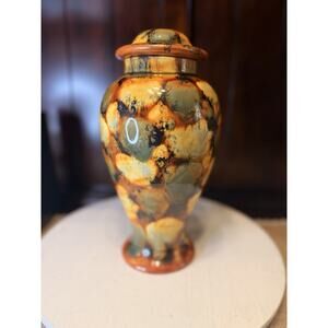 MCM Arnel’s Ceramic Lidded Urn Canister Jar Drip Glaze Signed Elsie Eilang